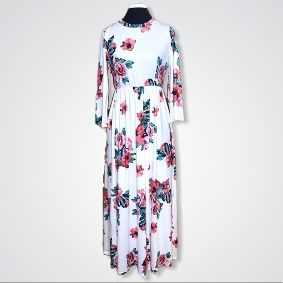 FLOOR Length Floral Maxi Dress - Picture 1 of 7